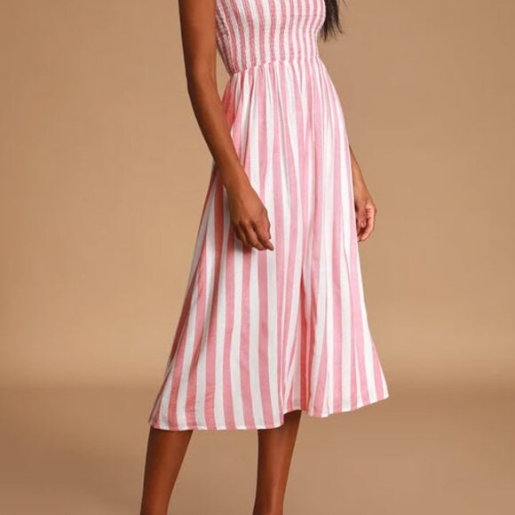 Lulu's Pink and White Striped Midi Dress - Picture 6 of 7